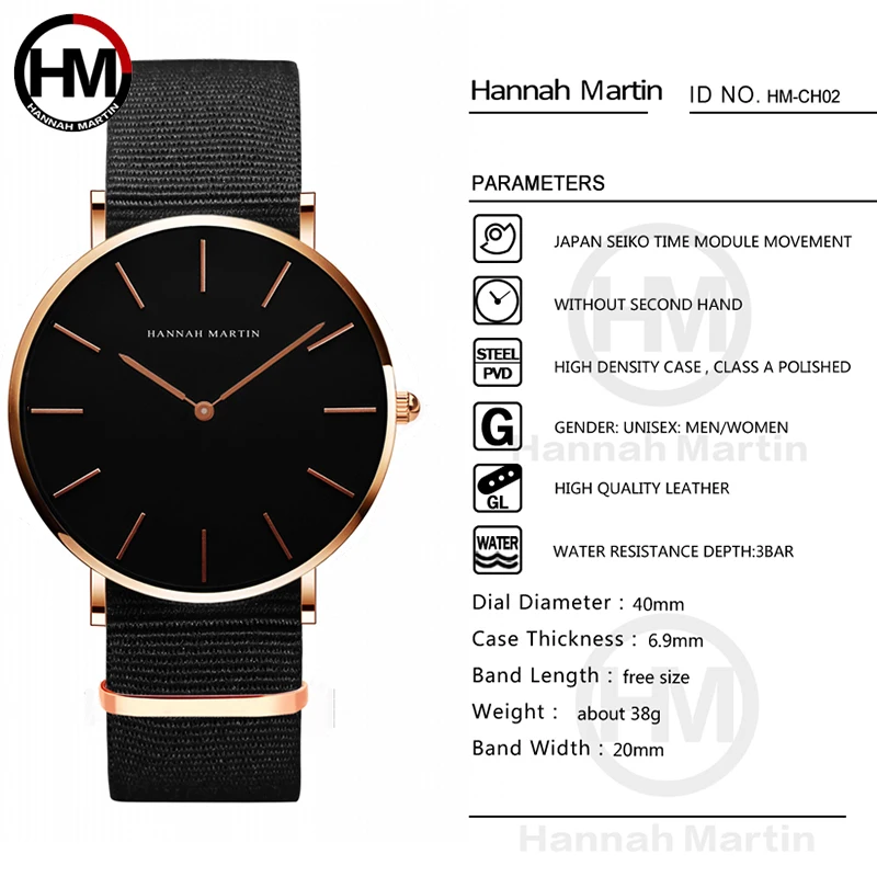 Hannah Martin Top Brand Fashion New Quartz Watch Luxury Business Men\'s Watch High Quality Ultra Thin Clock Hot Relogio Masculino