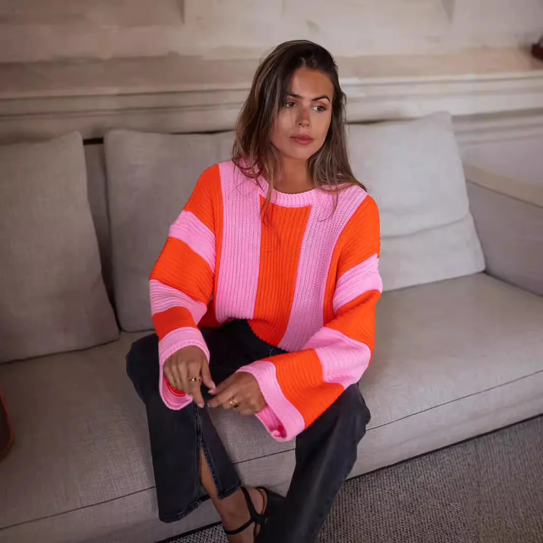Damskie ubrania Sweter damski Modne swetry w paski Luźne swetry dzianinowe na co dzień Zimowe nowe swetry w stylu vintage
