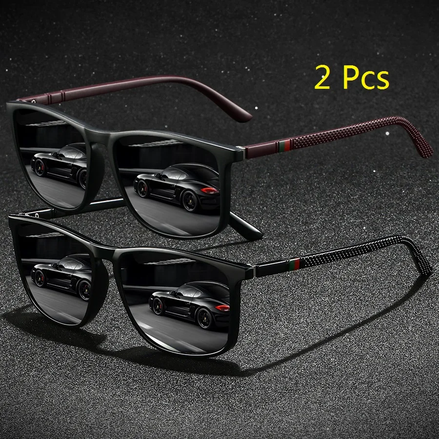 2 Stück Modische Vintage Sonnenbrille mit Bunten Streifen, Quadratisch, für Männer und Frauen, zum Autofahren und Angeln, Luxus-Markendesigner Sonnenbrillen
