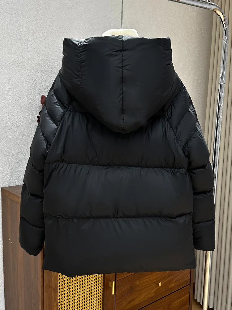 Chaqueta de plumón con capucha gruesa de invierno para mujer, prendas de vestir Parker de plumón de pato blanco cálido, Chaqueta de algodón acolchada con bolsillo sólido holgado para mujer