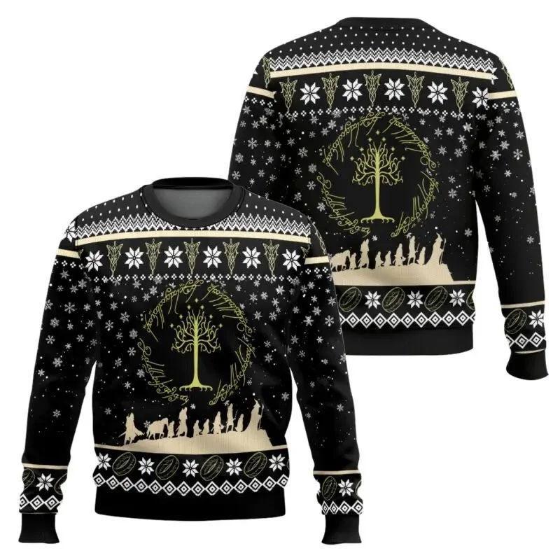 Lord of The Ring Xmas Ugly Merry Christmas Cartoon Men Women Long Sleeved T-shirt Christmas Gift Sweater Ugly Christmas Sweater