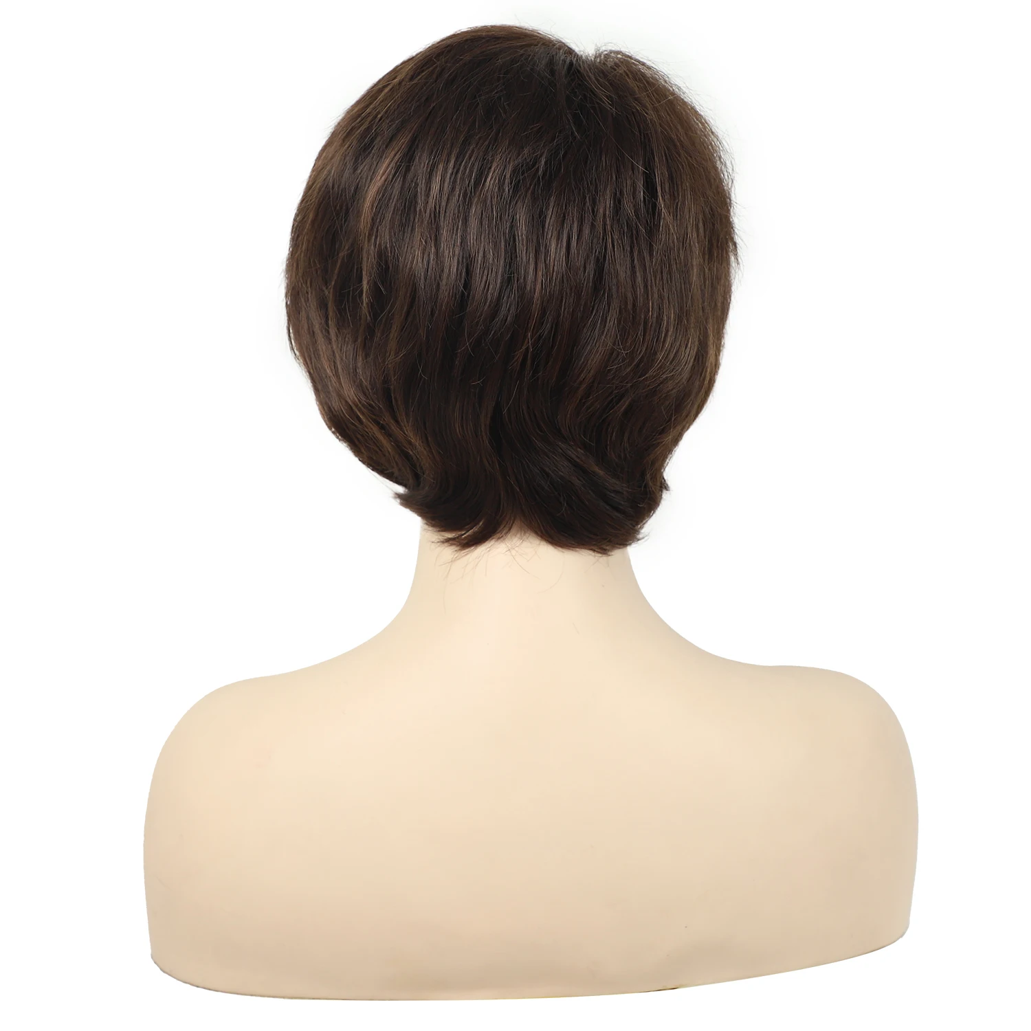 OUCEY-perucas curtas com corte lateral Pixie para mulheres, peruca reta com franja, cabelo sintético castanho, perucas naturais diárias