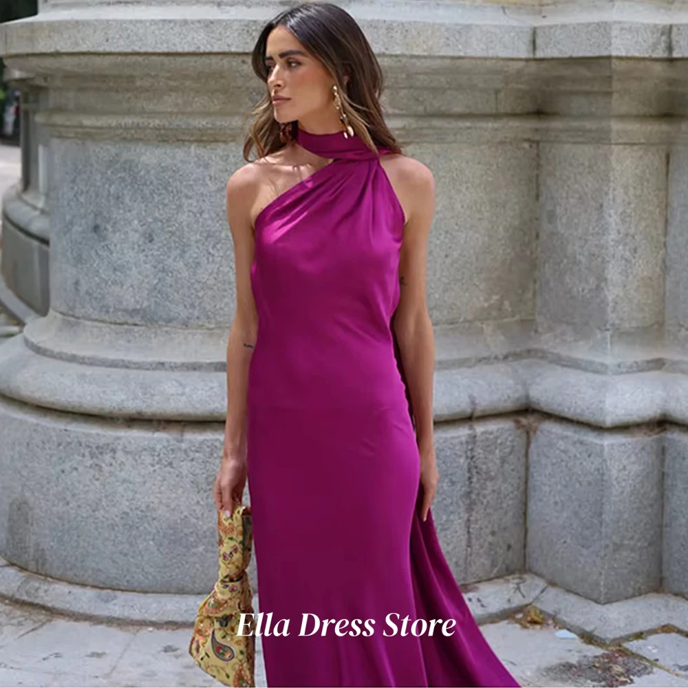 Customized Mermaid Simple Green Satin Evening Dress Modern Halter Homecoming Dresses Luxury Ruched Special Occasion Gowns