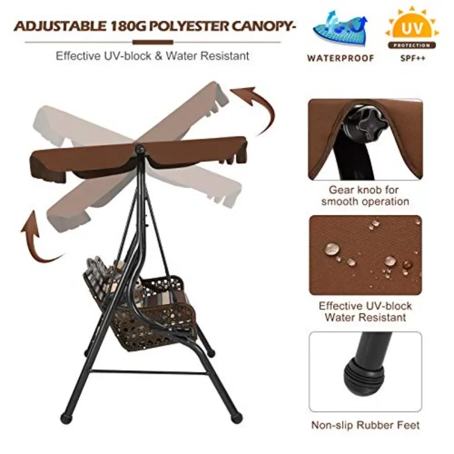 3-Seat Outdoor Patio Swing Chair, Large Converting Canopy Porch Swing Glider, Hammock Lounge Chair for Porch, Rattan Wicker Ste