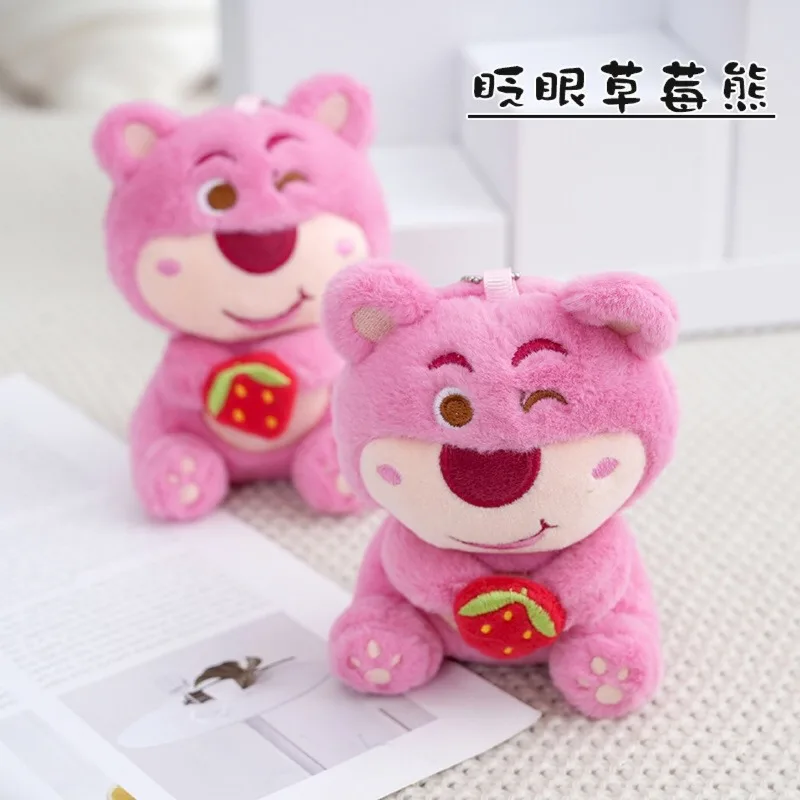 

Disney Anime blink Lotso Plush pink Doll girl Bag Hangings Little Bear Key Chain decoration Pendant Handmade model toys gifts