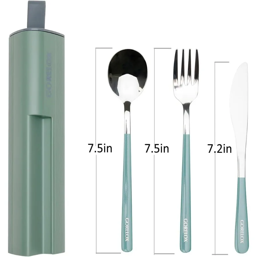 مجموعة أدوات السفر 4 قطعة من الفولاذ المقاوم للصدأ أدوات المائدة القابلة لإعادة الاستخدام أدوات المائدة المحمولة الفضيات صندوق Luh للتخييم والمكتب ملعقة شوكة Ilude K #5