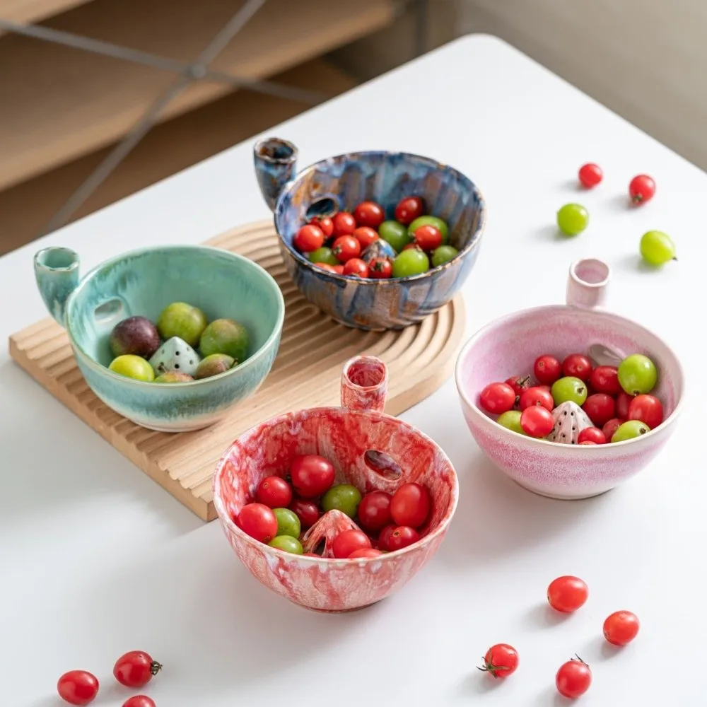 Ceramic Automatic Fruit Washer Bowl Self-Spinning Auto-Rinse Fruit Cleaning Bowl Large Capacity Vortex-Style