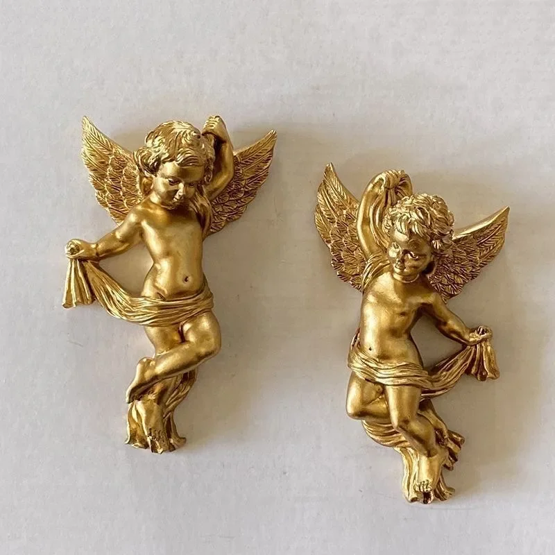 1 Pair Exquisite Cute Cherub Angel Statue Cartoon Boy Art Handicraft Wall Hanging Angel Ornaments Resin Craft Angel Sculptures