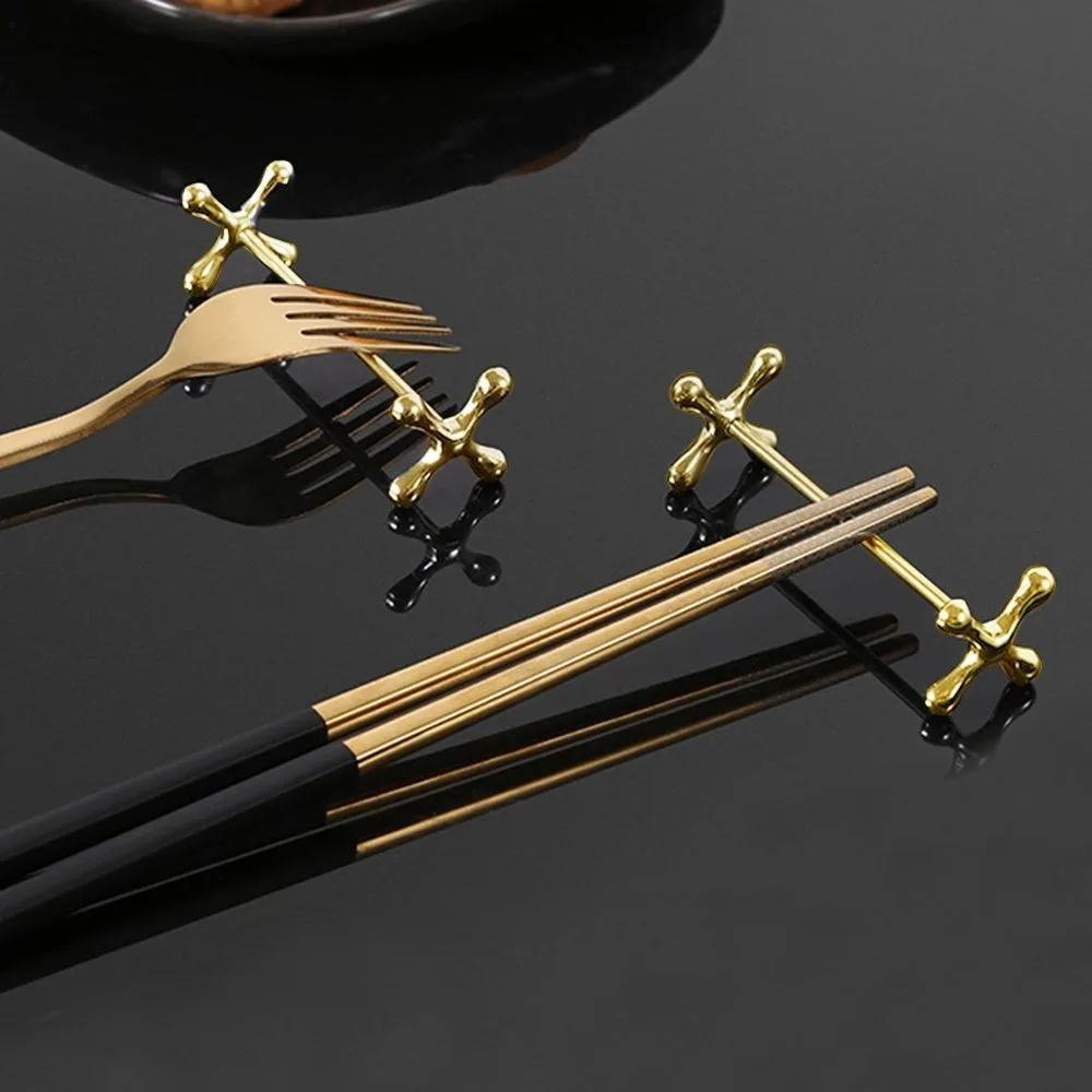 

Kitchen Gadget Barbell Shape Chopstick Pillow Japanese-style Electroplate Spoon Holder Stainless Steel Fork Stand Dining Table