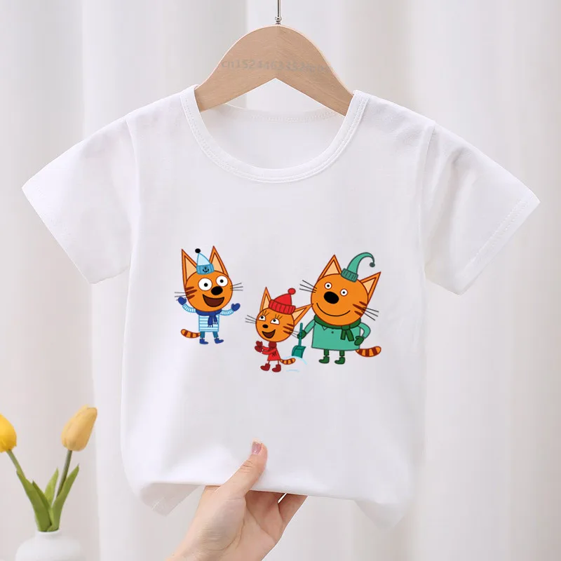 Hot Sale Kid-e-cats Three Kitten Russian Cartoon Print Kids T-shirt Children's Clothes Summer Baby Girls Clothing Boys T shirts