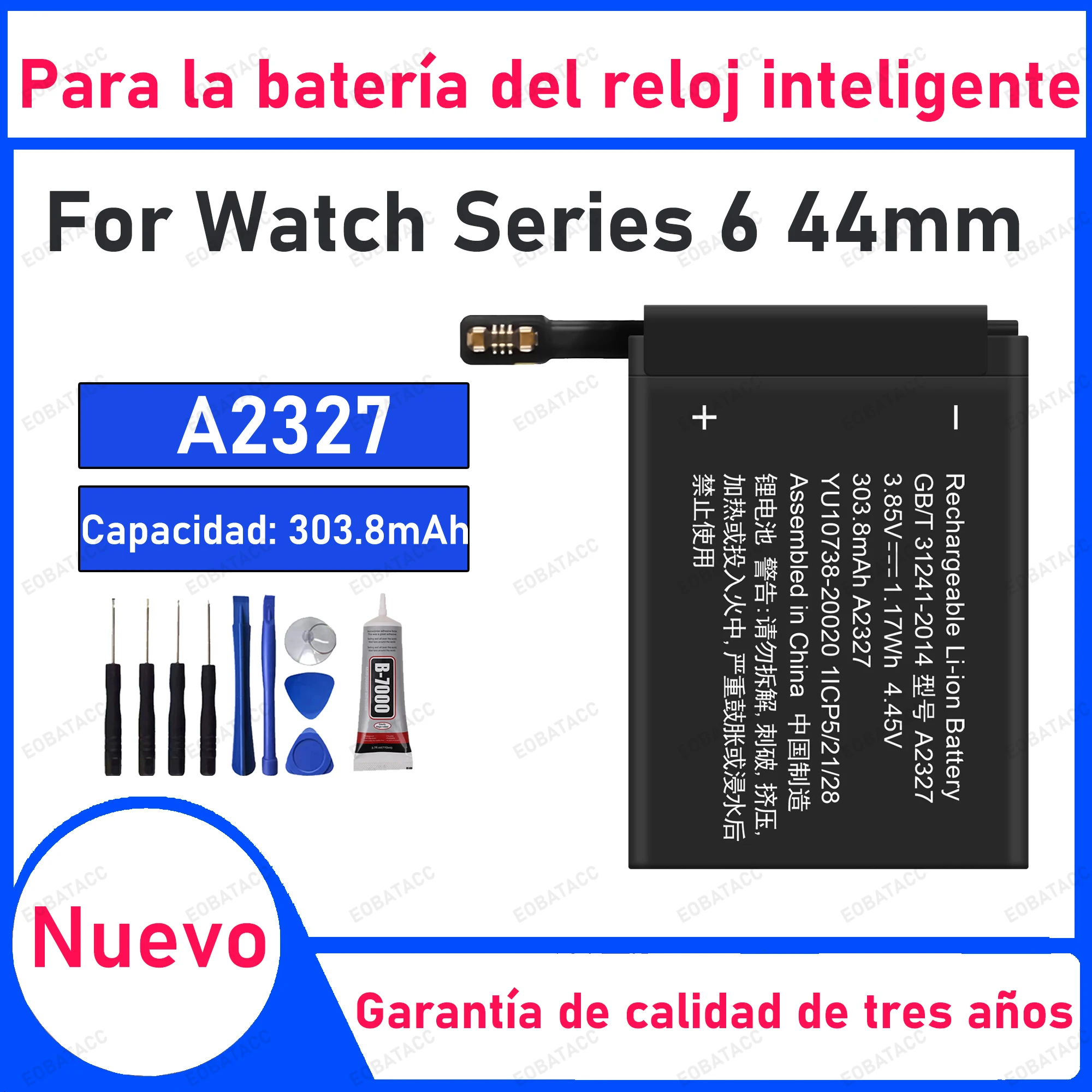 

303.8mAh 100% New A2327 Battery For Series 6 44mm Watch Replacement Bateria+Free Tools
