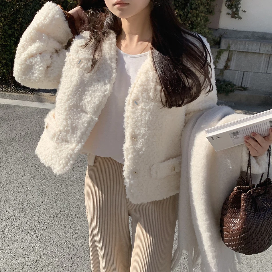 Frauen ort Mantel Herbst Winter Koreanische Sle Chic Wärme ket Design Partikel Lamm Pelz Weiche Kleine Größe Oberbekleidung Top