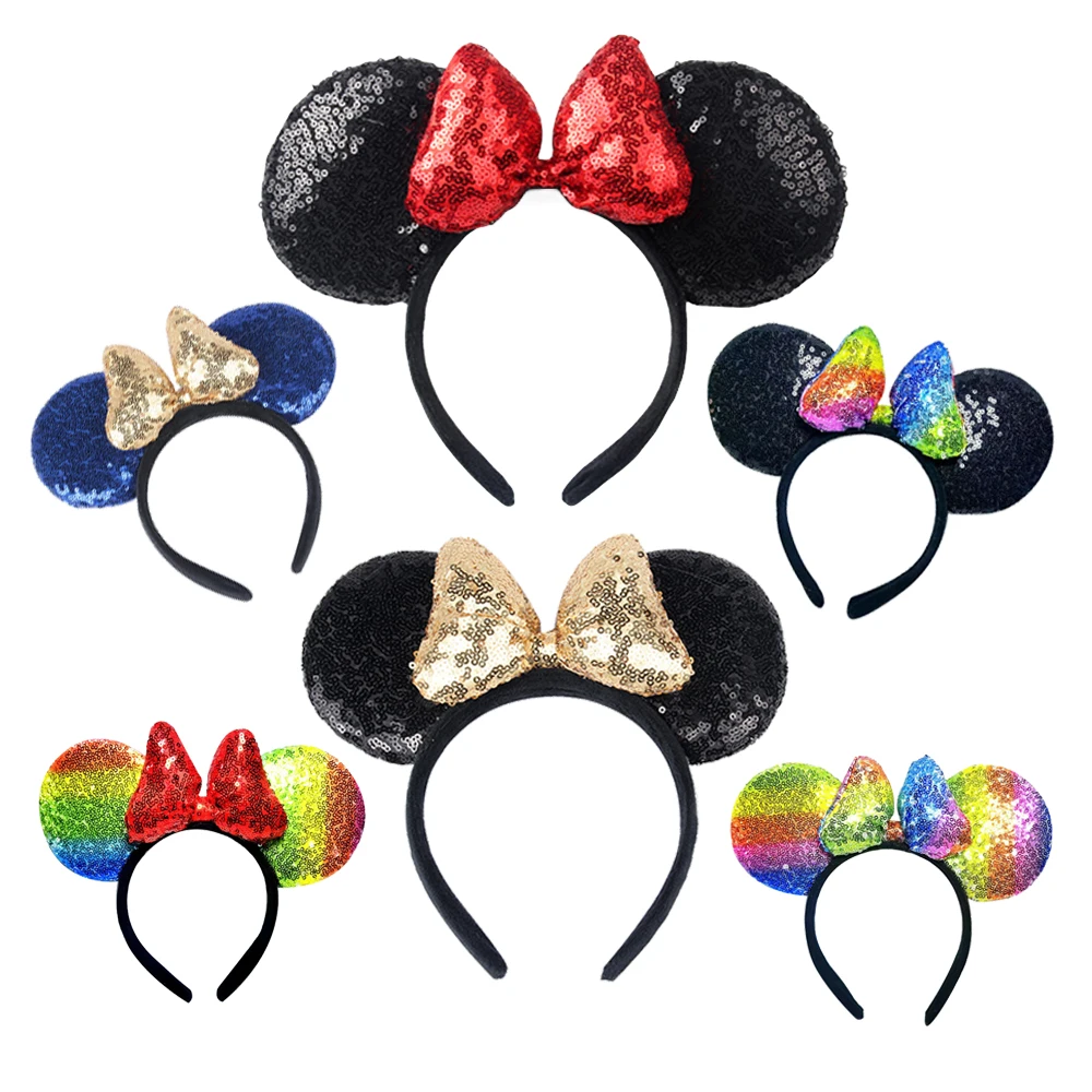 Hot Sales Minnie Mouse Ears Headbands Hair Accessories for Girl Christmas Children Sequin Bows Girl Birthday Party Hairband Gift