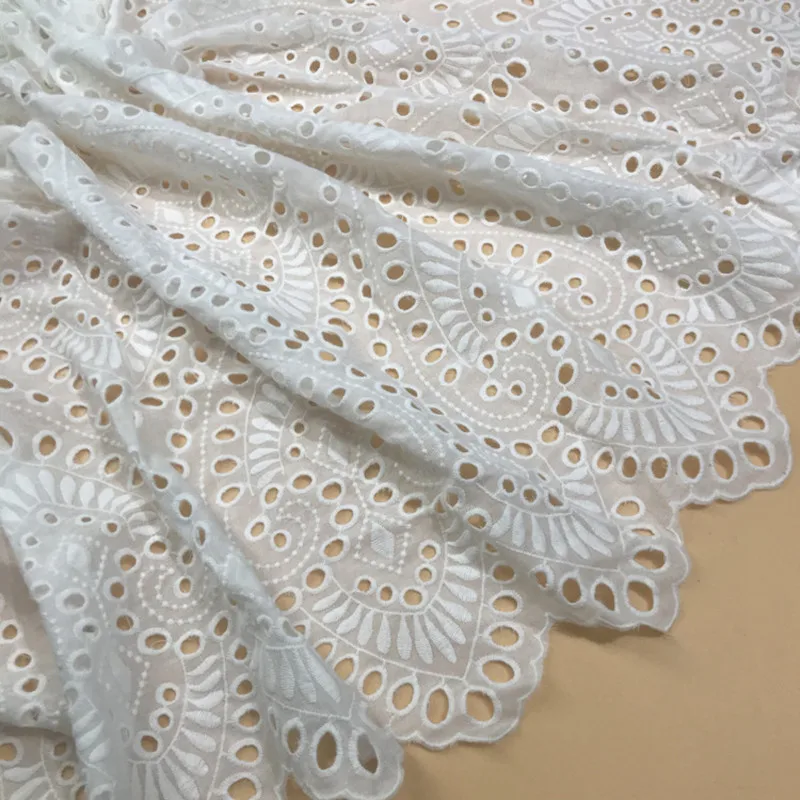 3/5/10yard Allover Off White Broderie Anglaise Embroidery Eyelet Cotton Lace Fabric for Wedding Dress By the Yard