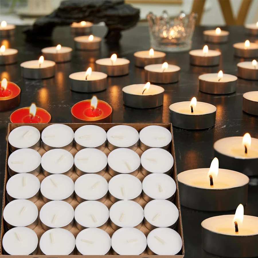 50 Pcs Fragrance Free Tea Wax 2-Hour Long Burning Mini Smokeless Wishing Candles Birthday Candles Holiday Party Candles