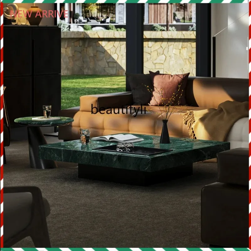 V132 Natural large flower green luxury stone coffee table light luxury living room coffee table marble square coffee table