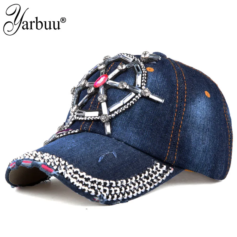 [YARBUU] New Fashion Four Seasons Baseball Cap For Women Denim Rhinestone Gorras Caps ship's Anchor Casquette Hats Adjustable