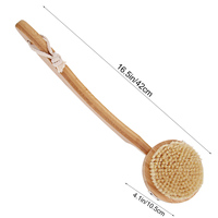 1pc Bath Brush Shower Sponge Bristle Curved Handle Wooden Back Scrubber Body Massager Long Soft Hair Clean Exfoliate Dry Skin