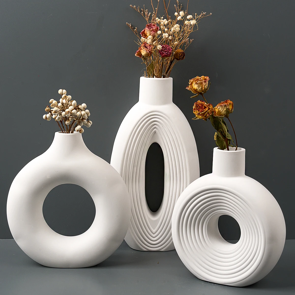 Nordic Stripe Vase Silicone Mold DIY Handmade Circle Oval Table Flower Arrangement Ornament Resin Mold Plaster Craft Home Decor