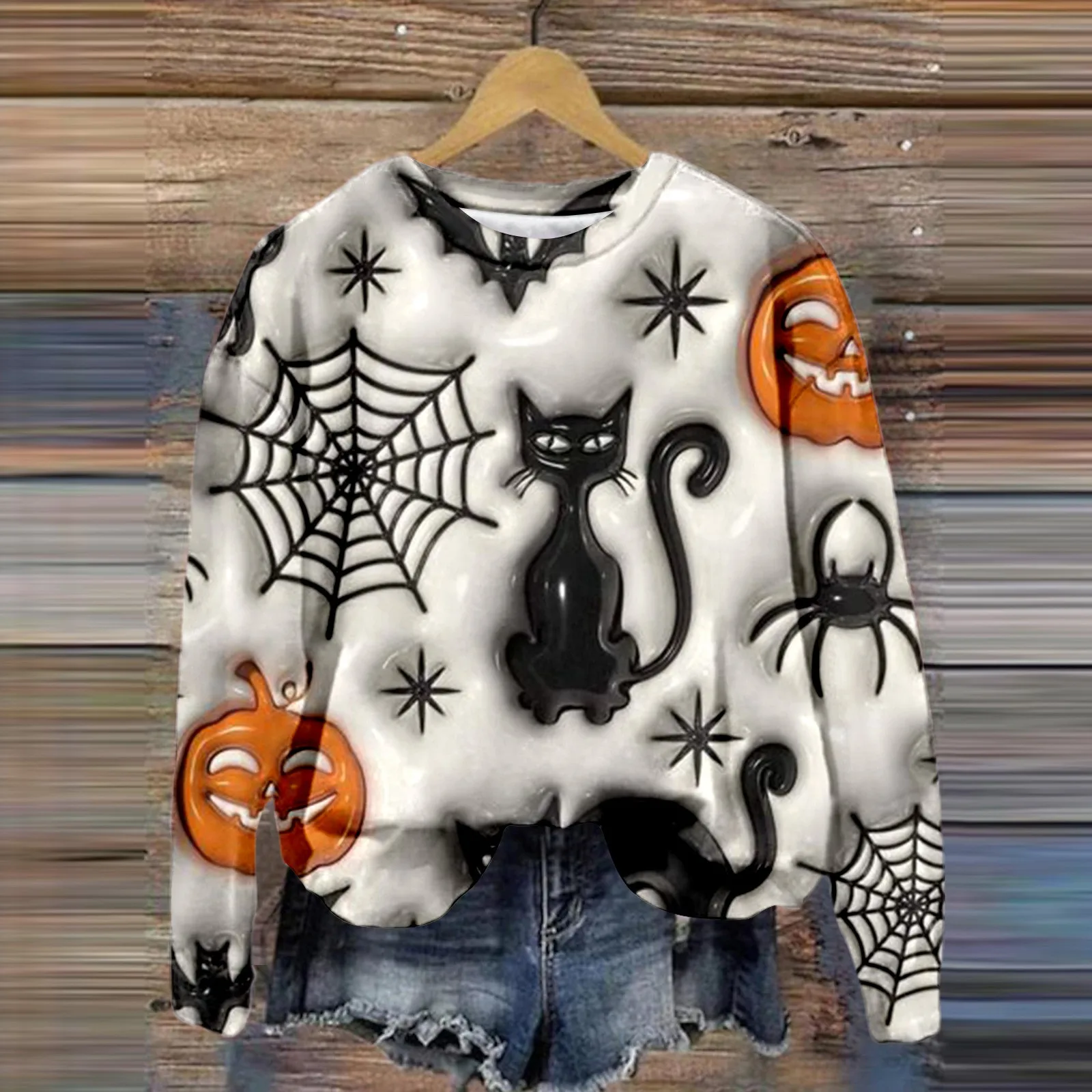 Super Many Halloween Elements Print Trend Hoodie For Women Autumn Winter Chic All Match Hoodie Casual Thermal Pullover 2024 new