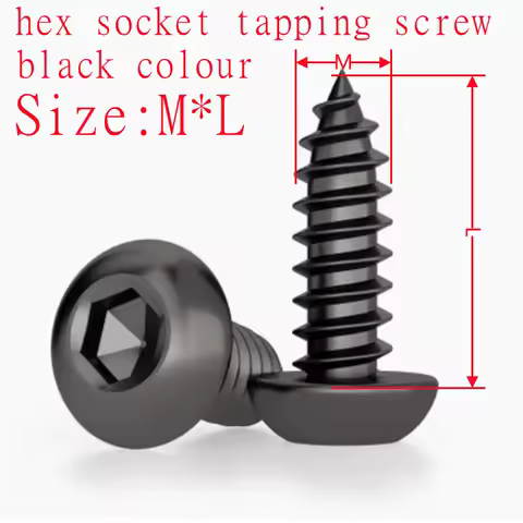 10-100pc G8.8 black hex socket button head self tapping screw M2 M2.3 M2.6 M3 M3.5 M4 M5 M6 Steel Round Head Allen wood Screw
