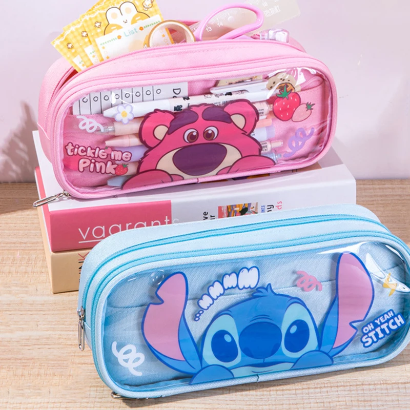 Disney astuccio trasparente Cute Stitch Lotso Mickey scatola portapenne per studenti di grande capacità astuccio per matite scatola di cancelleria