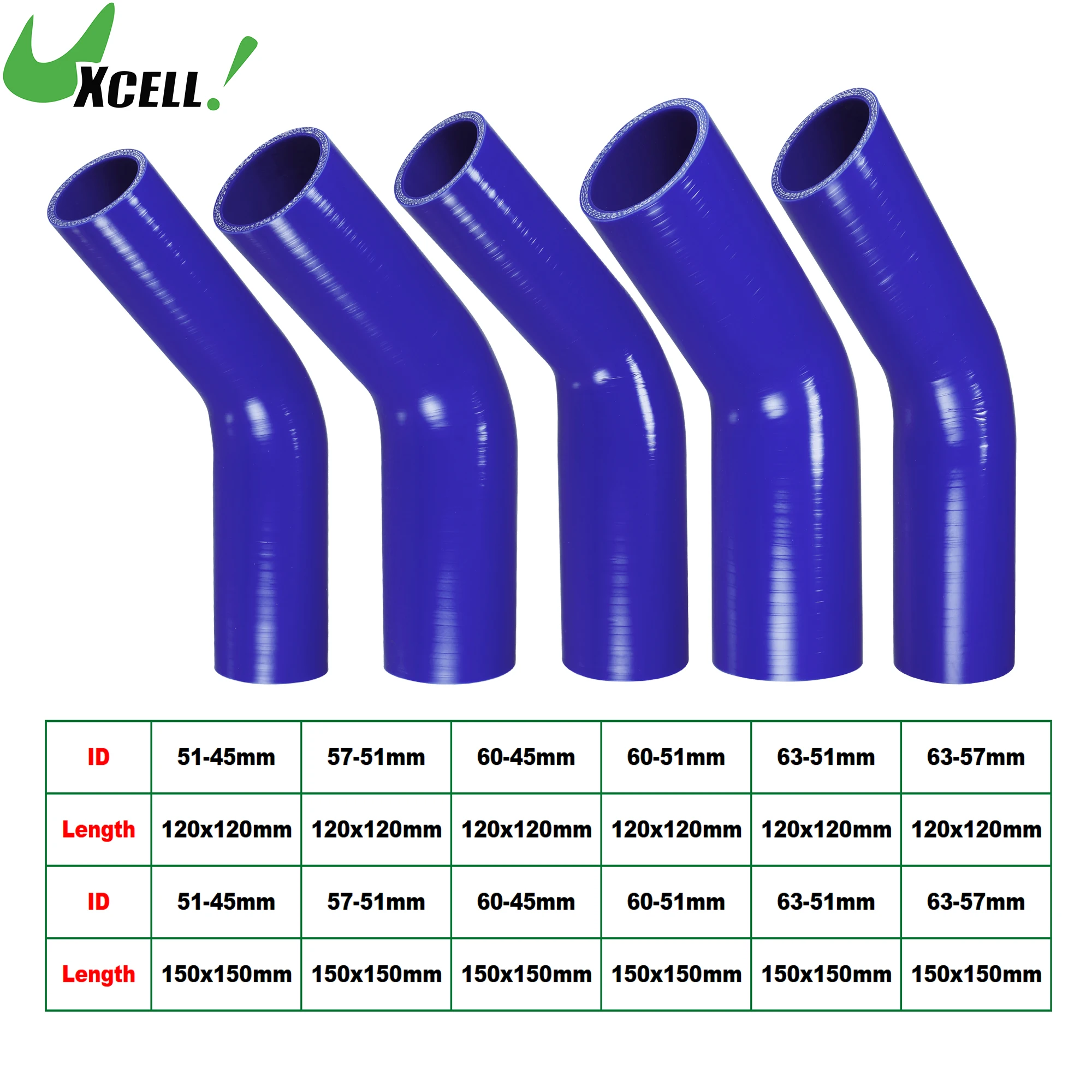 

UXCELL 45 Degrees 45-51mm 51-57mm 45-60mm 51-60mm 45-51mm ID Car Silicone Hose Coolant Intercooler Hose 120x120mm 150x150mm Long