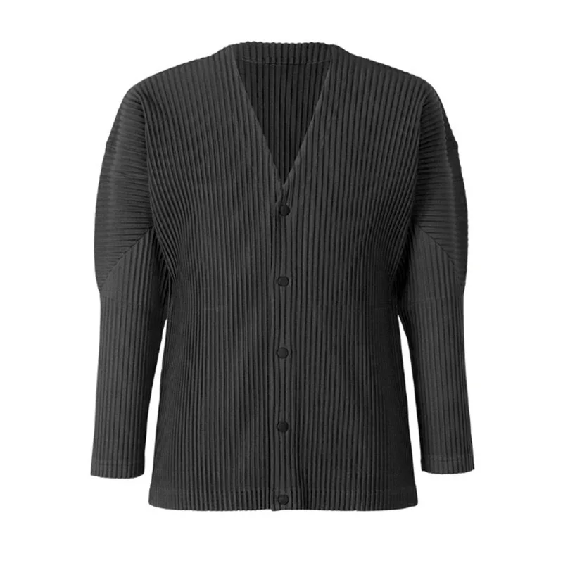 

ISSEY Jacket Japanese-inspired Miyake-style pleated, sophisticated casual loose-fit textured collarless blazer for men