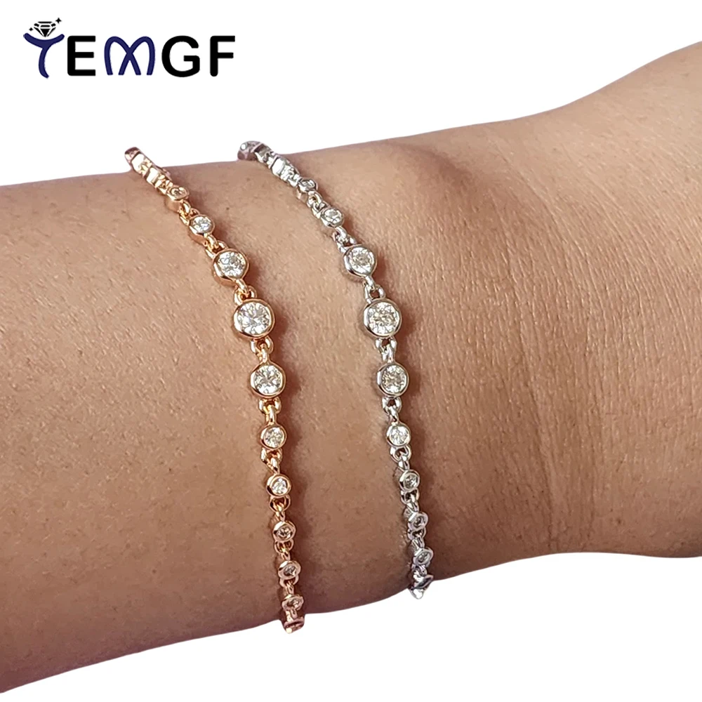 

TEMGF D Color Moissanite Bracelets 925 Sterling Silver Tennis Chain for Women Simple Fine Jewelry 18K Gold Plated GRA Certified