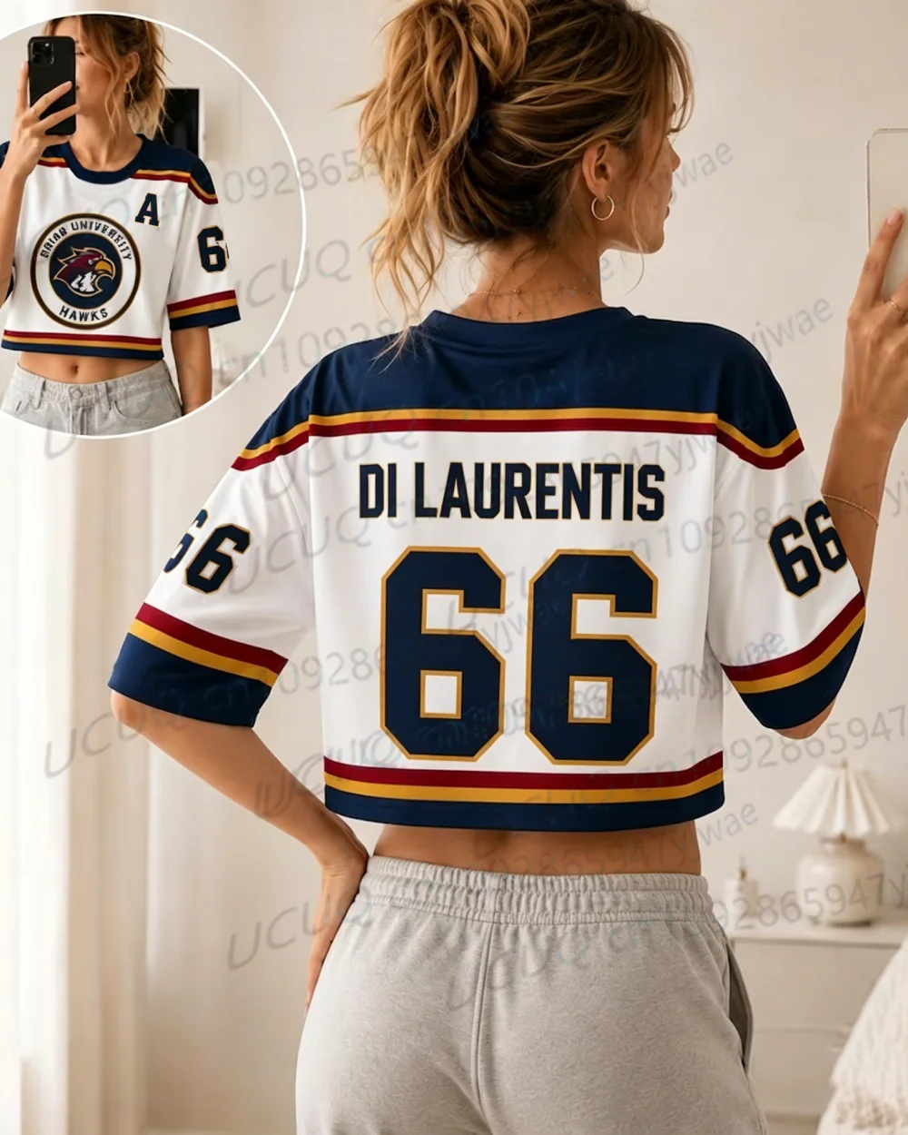 Sommer Damen Off Campus Briar University Graham 44 DI LAURENTIS 66 Crop Top Football Jersey Kurzarm Crop T-Shirt Tops – Detail 6