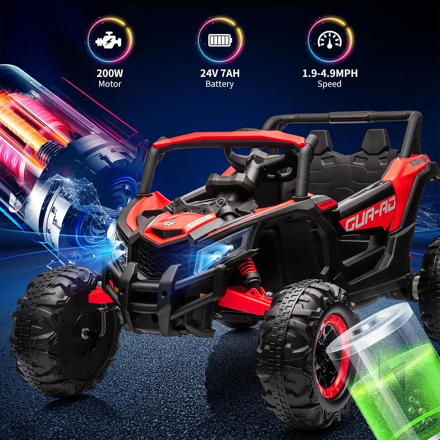 Giocattolo per auto UTV per bambini 24V con telecomando 2×200W Sospensione a molla per veicoli elettrici a motore e luci a LED Giocattolo fuoristrada