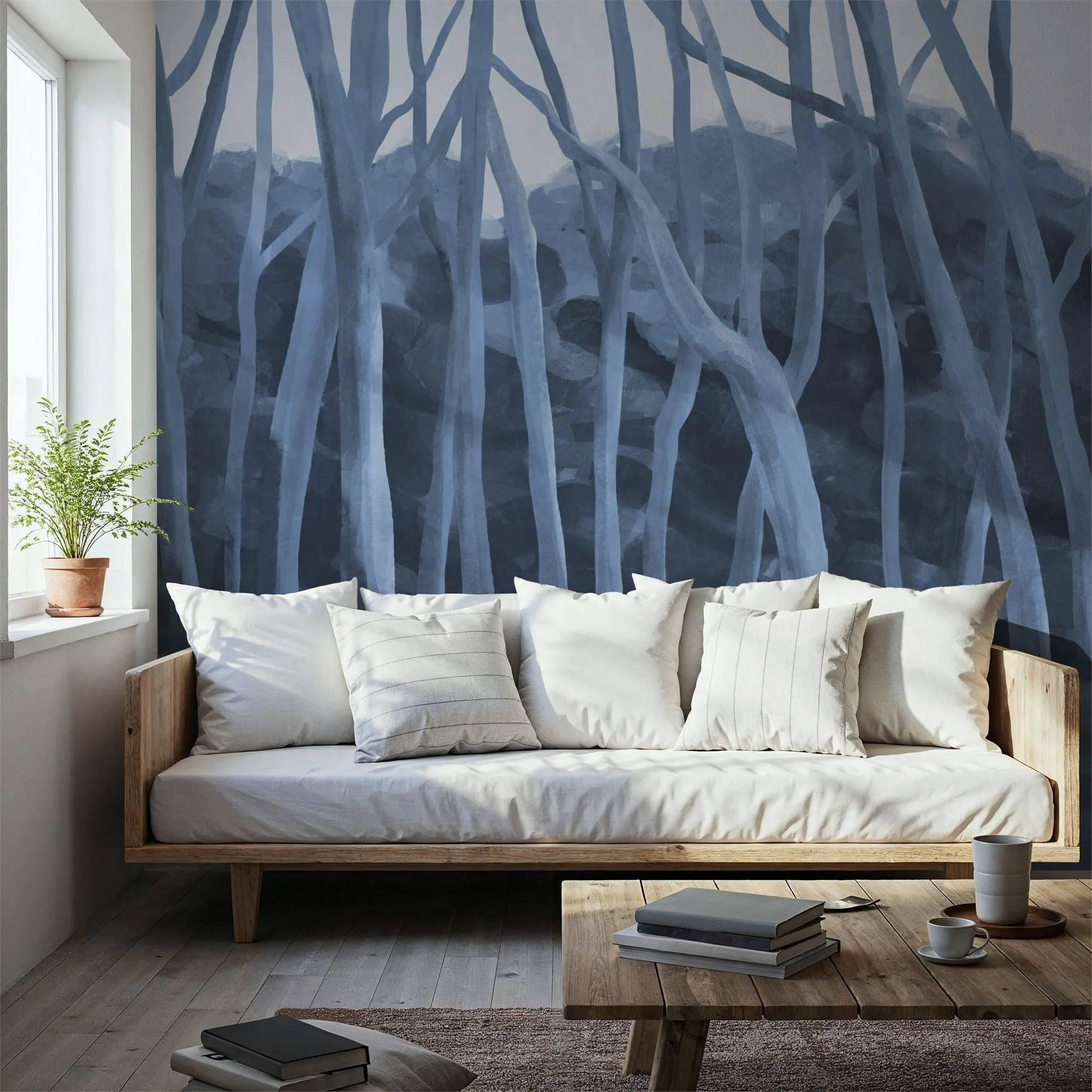 Custom Dune Forest Blues Nature Wallpaper Large Peel and Stick Mural Wall Decor