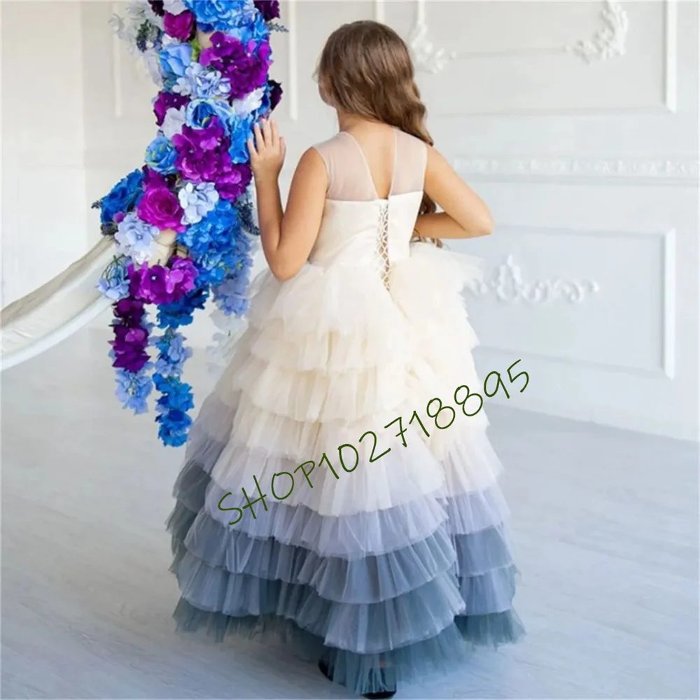 

Tulle Layered Gradient Sleeveless Flower Girl Dress Wedding Cute Little Flower Child's First Communion Celebration Dress