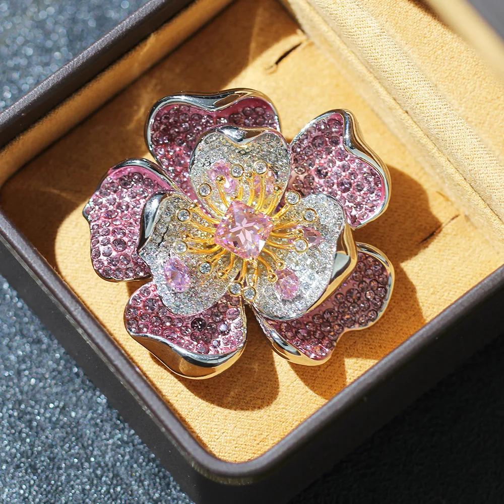 Light Luxury High-end  Micro Inlaid Zircon Iris Flower Brooch Elegant Women's Natural Freshwater Pearl Camellia Rose Pin Jewelry