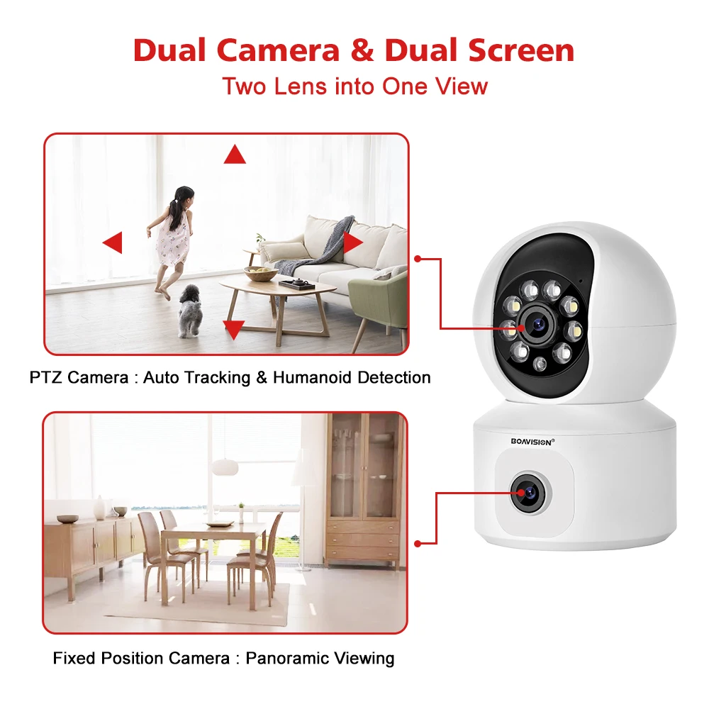 HD 4MP WiFi Camera PTZ Dual-Lens Dual-Screen Baby Monitor Camera Auto Tracking Humanoid Detection Support Onvif Secuirty Camera