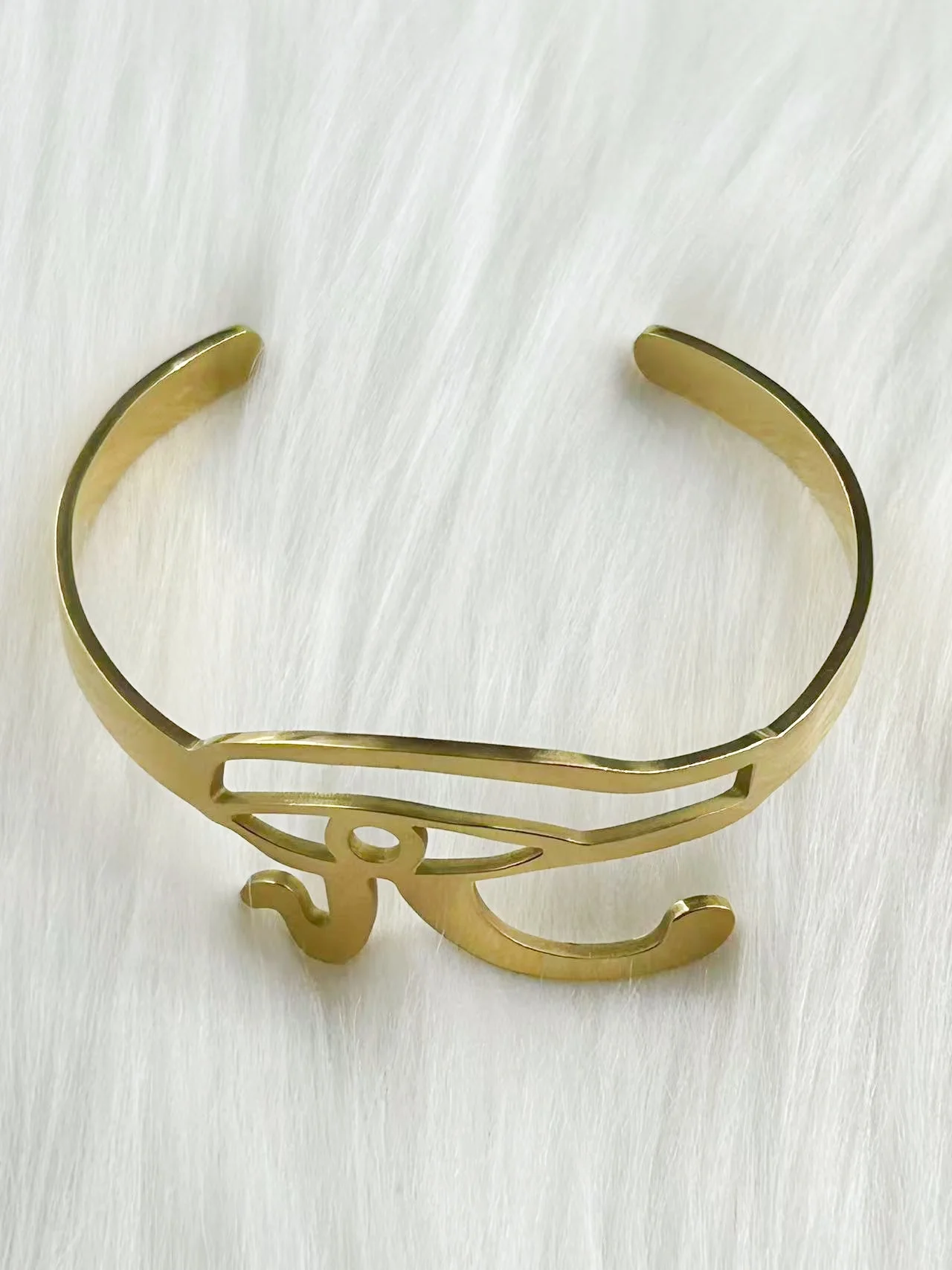 WOUWU Stainless Steel Ancient Egyptian God Eye of Horus Open Ring Bracelet  Jewelry Set Men and Women Retro Amulet Jewelry