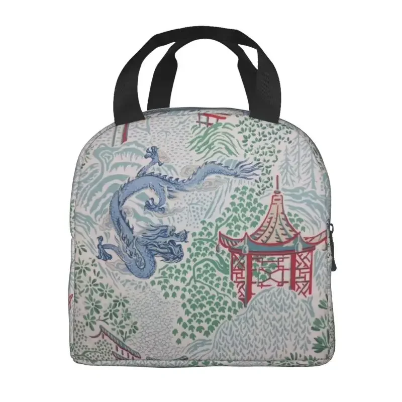 Blue  Dragon Oriental Toile Resuable Lunch Boxes for Chinoiserie Willow Pagoda Thermal Cooler Food Lunch Bag Kids School