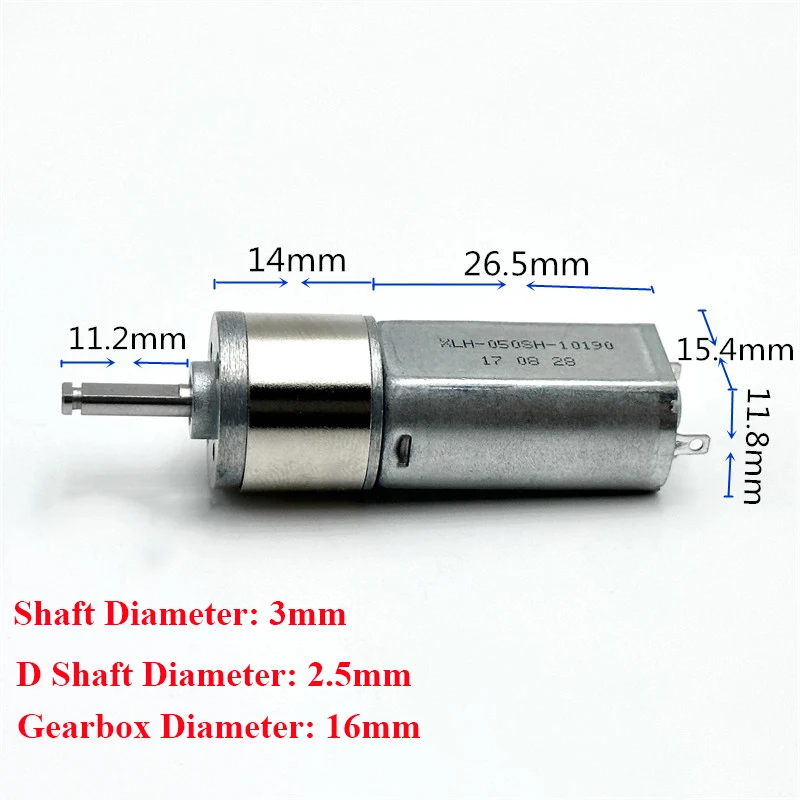 Mini 16mm 16GA-050 Micro Gear Motor DC 3V-3.7V 130RPM Slow Speed Full Metal Gearbox Reduction Motor Large Torque Robot Smart Car