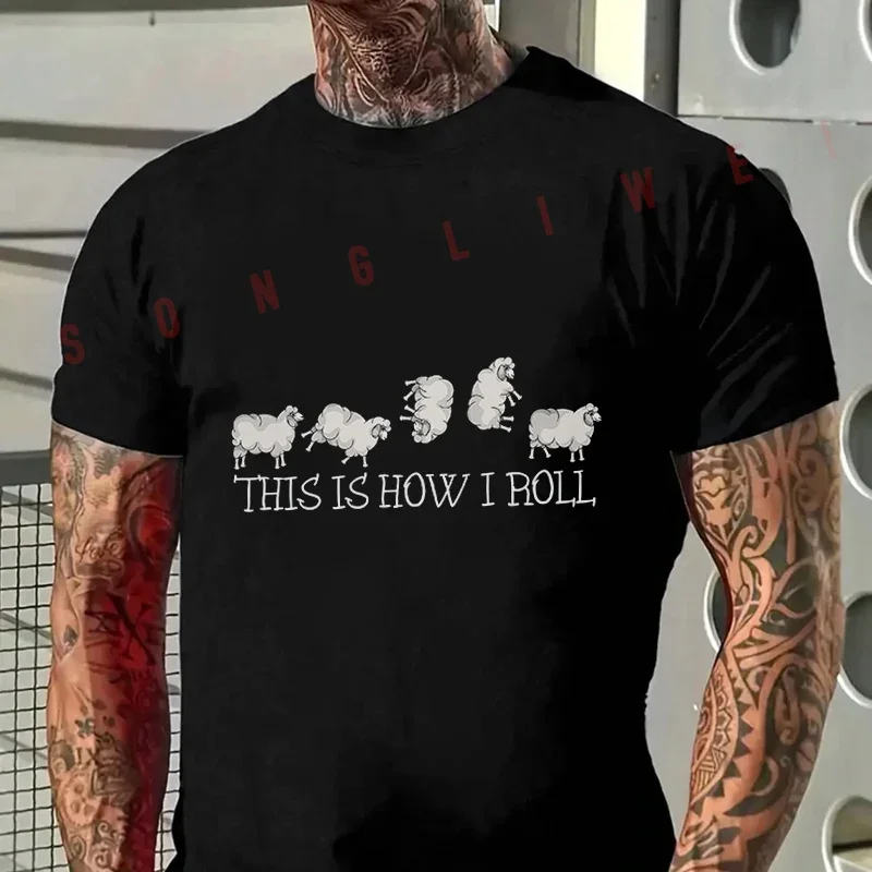 

2026 Casual T-shirt Motorcycle Sheep Lover Kids How I Roll Funny Sheep Tshirt Mens Summer Short Sleeve Top Tee