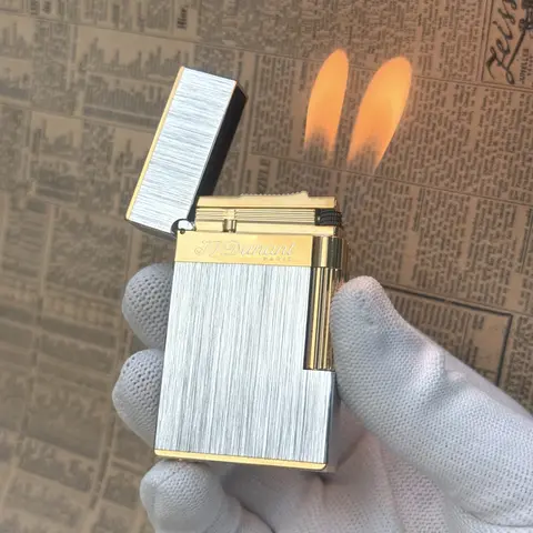 Fashion Dual Flame Lighter Brass Refill Gas Smoking Tobacco Cigar Cigarette Accessories Double Fire Man Gifts Collection