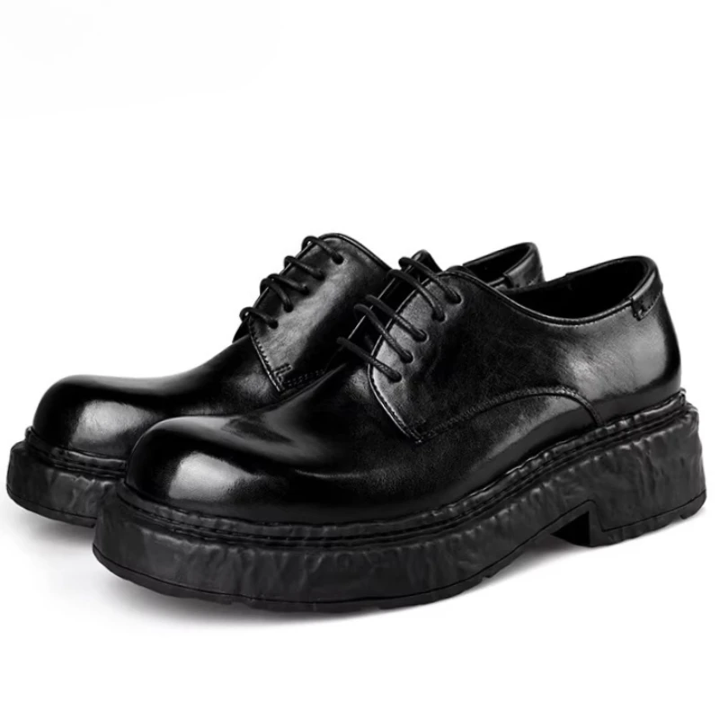 

Italian Cowhide Black Classic Men's Dress Shoes Business Breathable Comfortable Groom Thick Soled Height Increasing Derby Shoes