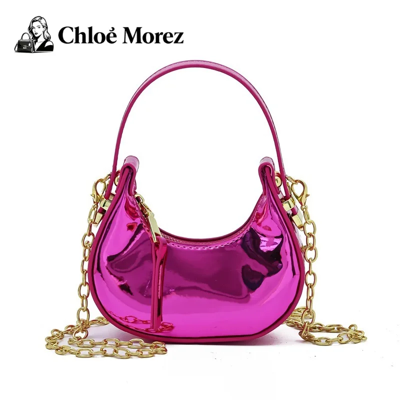 

Bag, Female Instagram Influencer, Mini Moon Bag, Fashionable Patent Leather Chain Crossbody Bag