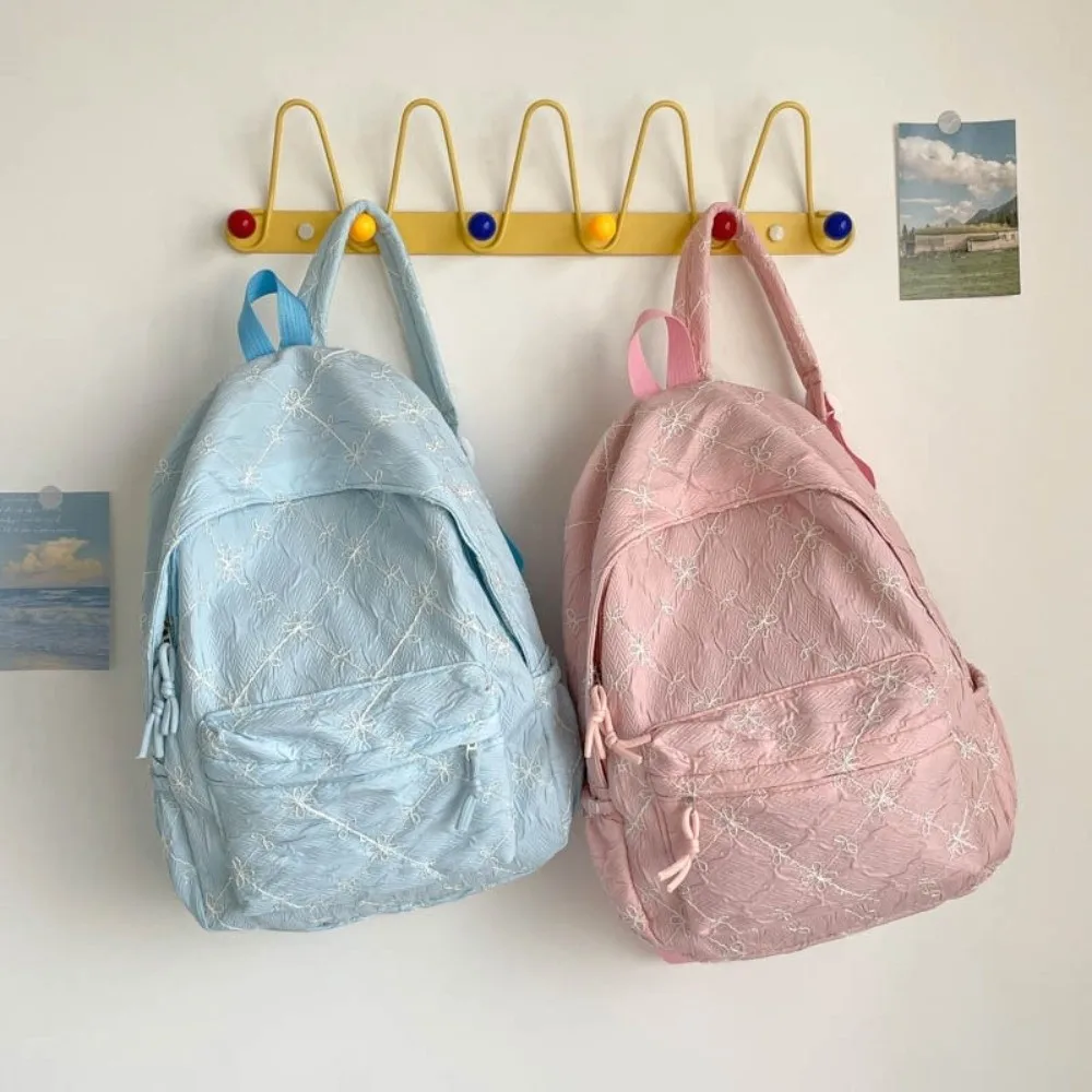 Bow Embroidery Laptop Backpack Lightweight Design Versatile Style Travel Backpack Korean Version Large Capacity College Backpack