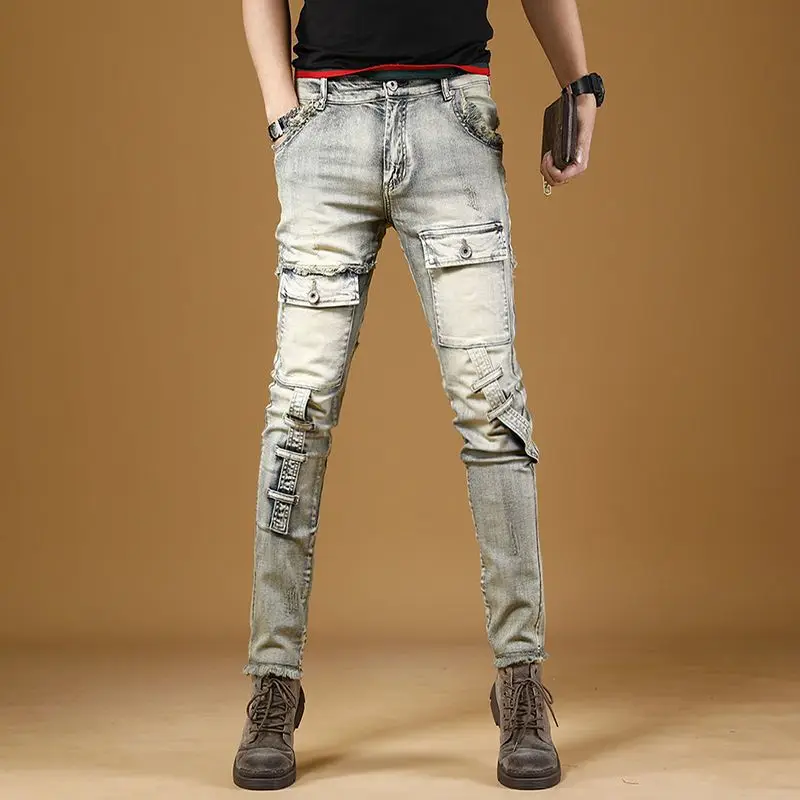Jeans Sepeda Motor untuk Celana Panjang Pria Bertumpuk Klasik Lembut Retro Buggy Dicuci Tren 2025 Y2k Celana Koboi Pria Meruncing Katun Antik