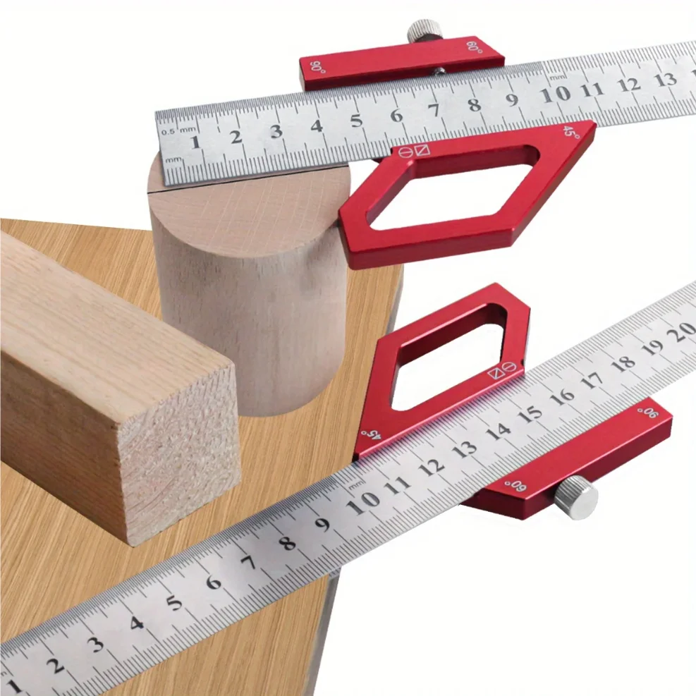 Woodworking Steel Ruler Positioning Block Center Locator, Woodworking Square Layout Diagram 45/60/90 Degree Angle Scriber