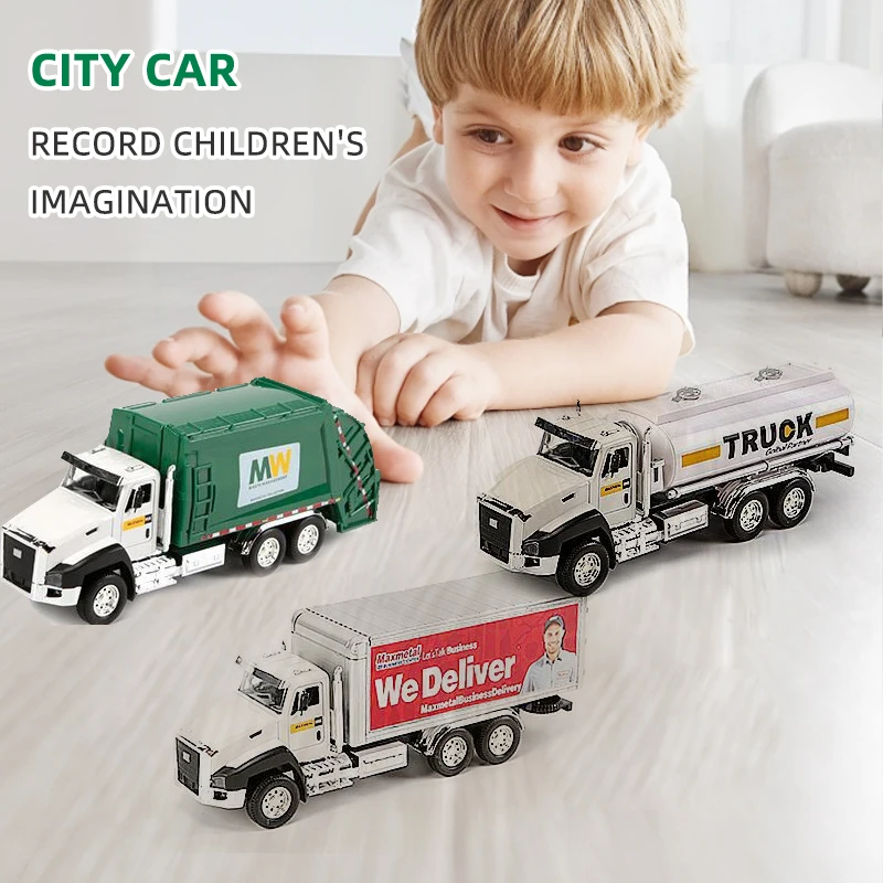 3 Pack of Diecast Sanitation Vehicle Container Truck Oil Tank Truck City Car 1/50 Scale Metal Model Cars Pull Back Car Kids Toys