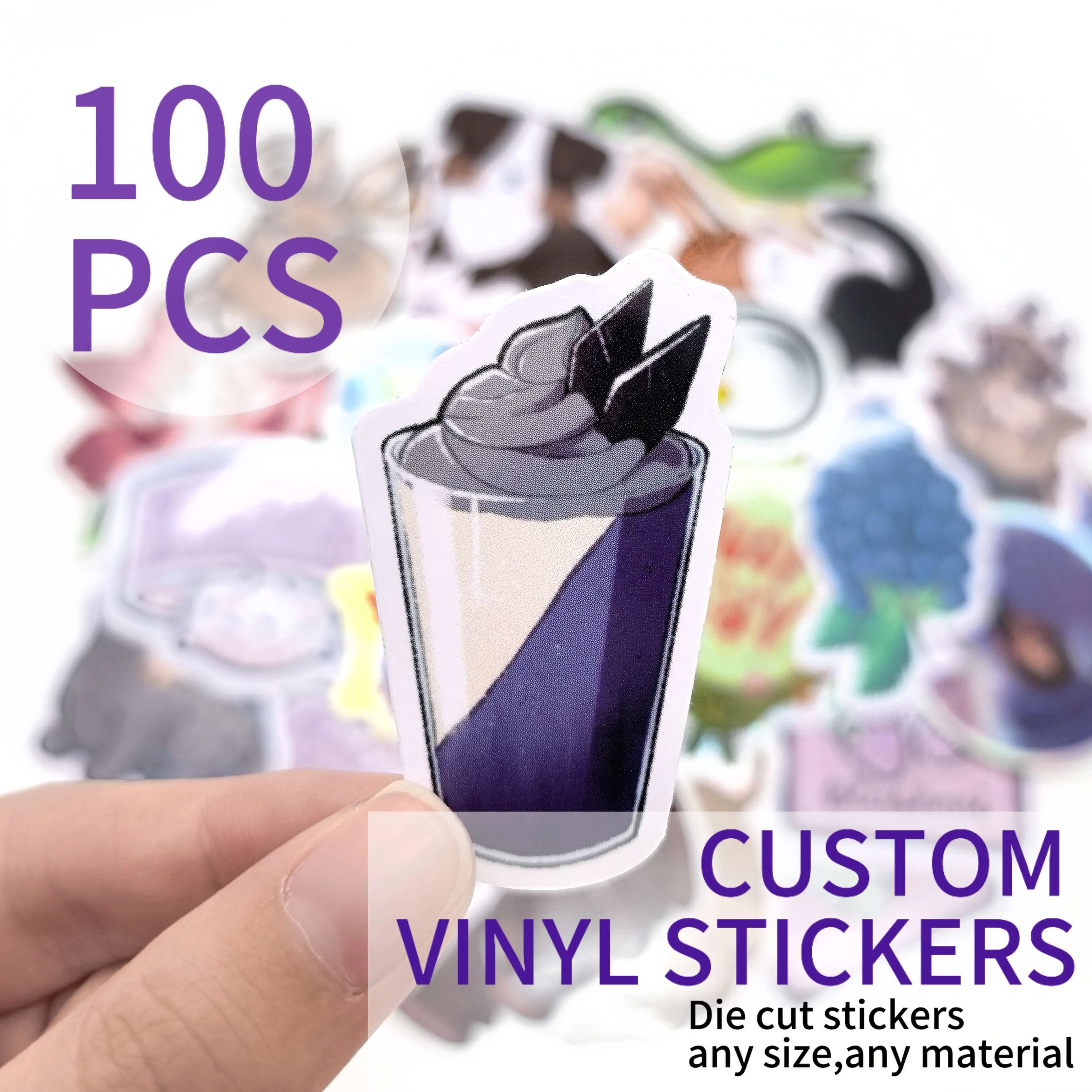100pcs Custom Stickers PVC Waterproof  Vinyl Personalized Logo Design Cute Sticker Laptop Birthday Party Wedding Business