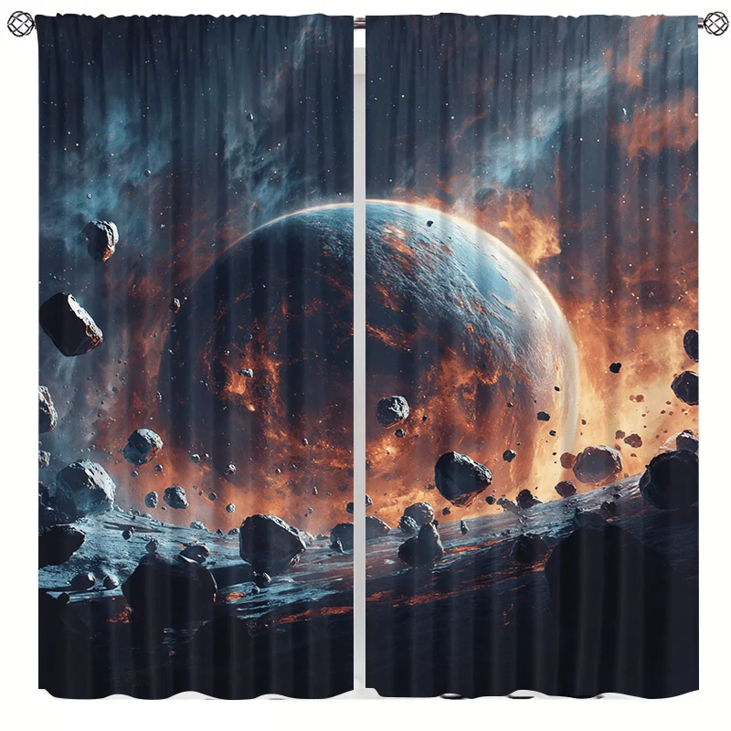 Space planet meteorite curtain, pocket rod installation, suitable for bedroom, living room, balcony, and decorative use