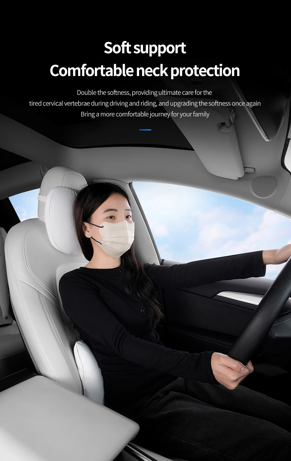 Für Tesla Model 3/Y Juniper Beflocktes/Leder-Autositz-Nackenkissen Weiches Memory-Nackenkissen Hochwertige Kopfstütze Lendenwirbelstütze – Detail 11