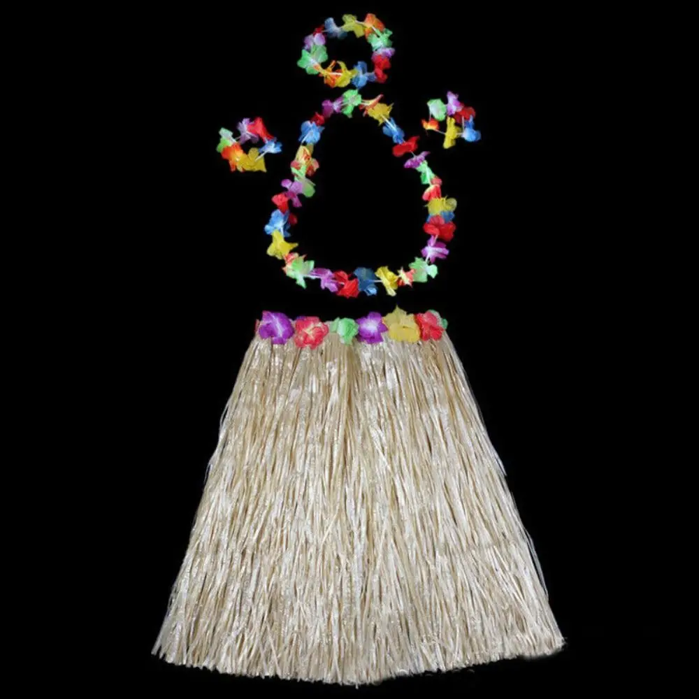 5pc/set Hula Show Hawaii Fancy Dress Costume Set Hawaiian Style Grass Skirt Full Charming Garland Headband Bracelet